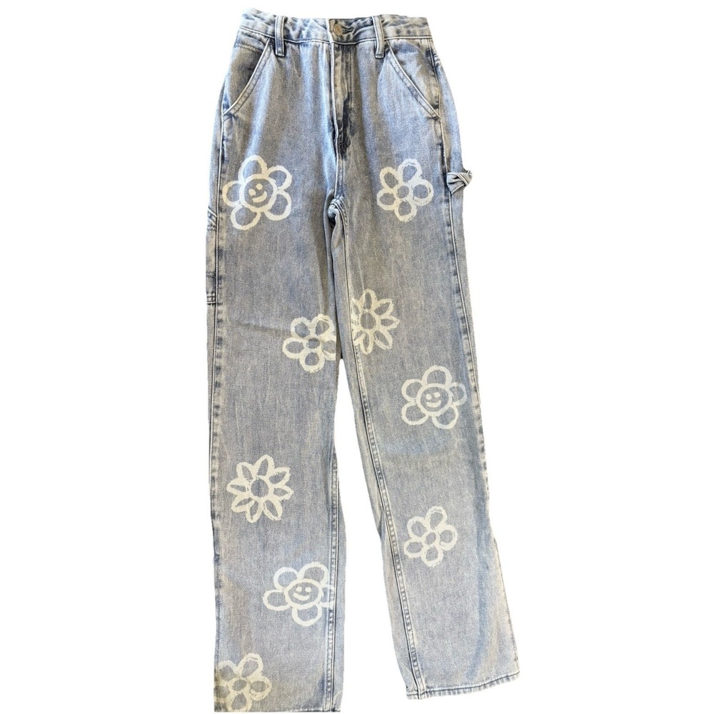 Pacsun Boyfriend Carpenter Jeans Smiling Flowers Daisy 90's Loose Fit Size 22